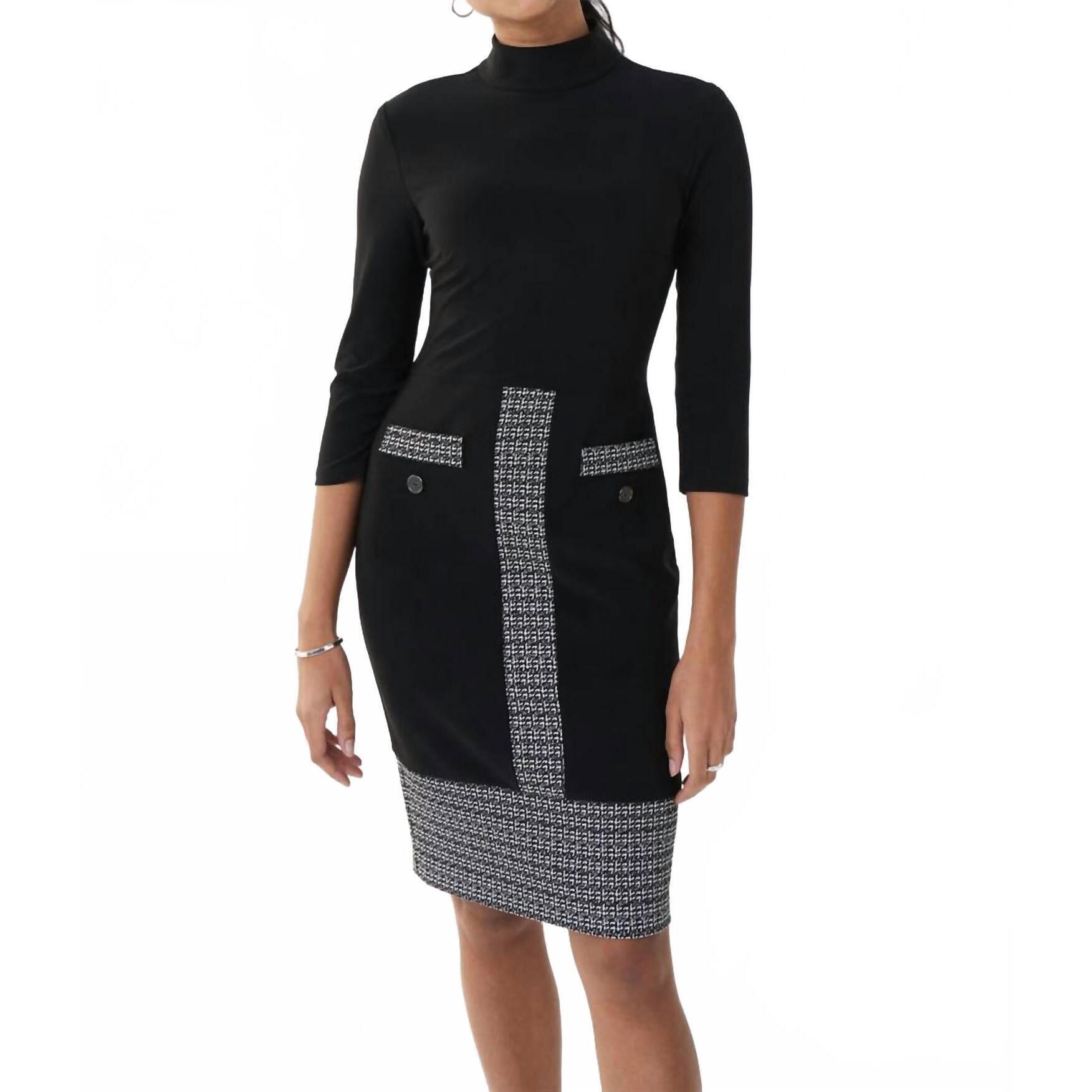 New Joseph Ribkoff Long Sleeve Midi Dress In Black/White/Silver